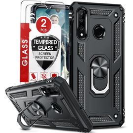 KALANKA-Coque pour Huawei P30 Lite/P30 Lite XL New Edition avec 2 Verre trempé, Anneau Support Militaire Double Renforcée Défense Bumper TPU Silicone Antichoc Armure Housse Etui Huawei P30 Lite Noir