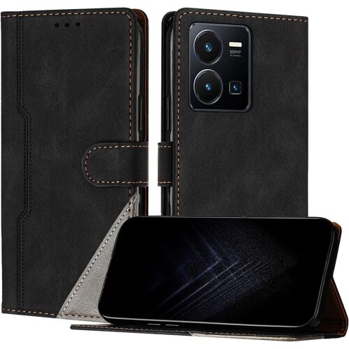 KAL-Étui Pour Vivo Y22 / Vivo Y22S / Vivo Y35 4G, Housse En Cuir Pu Avec [Protection Antichoc Tpu] [Fonction Support] [Porte-Cartes ] Antichoc Magnétique Coque Pour Vivo Y22 - Noir