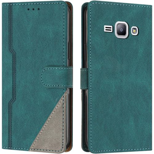 Coque Pour Samsung Galaxy J1/J100 2015, Housse Etui Portefeuille Cuir Multifonction, Fermeture Magntique Clapet Anti-Choc Flip Case Compatible Avec Samsung Galaxy J1/J100 2015 (Vert)