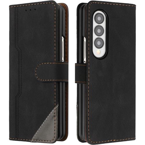 Kal-Coque Pour Samsung Galaxy Z Fold 4, Housse Etui Portefeuille Cuir Multifonction, Fermeture Magnétique À Clapet Anti-Choc [Fonction Support] Flip Case Compatible Avec Samsung Z Fold 4 (Noir)