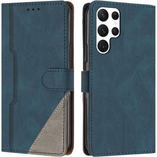 Coque pour Samsung Galaxy S22 Ultra, Housse Etui Portefeuille Cuir Multifonction, Fermeture Magnétique à Clapet Anti-Choc [Fonction Support] Flip Case Compatible avec Samsung S22 Ultra (Bleu)