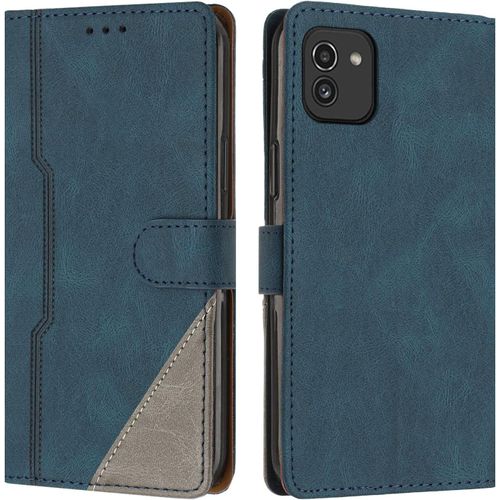 Coque Pour Samsung Galaxy A03, Housse Etui Portefeuille Cuir Multifonction, Fermeture Magntique Clapet Anti-Choc [Fonction Support] Flip Case Compatible Avec Samsung Galaxy A03 (Bleu)