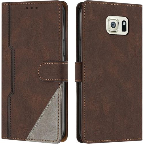 Coque Pour Samsung Galaxy S6, Housse Etui Portefeuille Cuir Multifonction, Fermeture Magnetique A Clapet Anti-Choc [Fonction Support] Flip Case Compatible Avec Samsung Galaxy S6 (Marron)