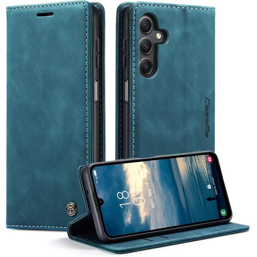 Sansh-Coque Pour Samsung Galaxy A36 Clapet Case En Cuir Pochette Protection Portefeuille Rabat Etui Premium Housse Porte Carte Magnétique Étui Pour Samsung Galaxy A36, Bleu Vert