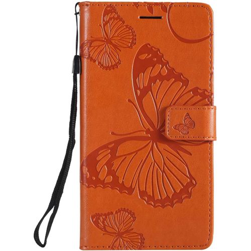 KAL-Coque Pour Galaxy J4 2018, Papillon Imprimé Pu En Cuir Coque Magnétique Portefeuille Tpu Étui Housse Pour Samsung Galaxy J4 2018 - Orange