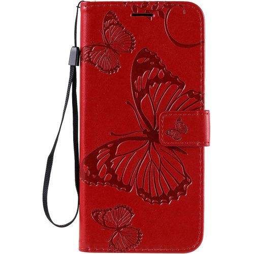 Sjzg-Coque Pour Galaxy M11, Papillon Imprimé Pu En Cuir Coque Magnétique Portefeuille Tpu Étui Housse Pour Samsung Galaxy M11 - Rouge