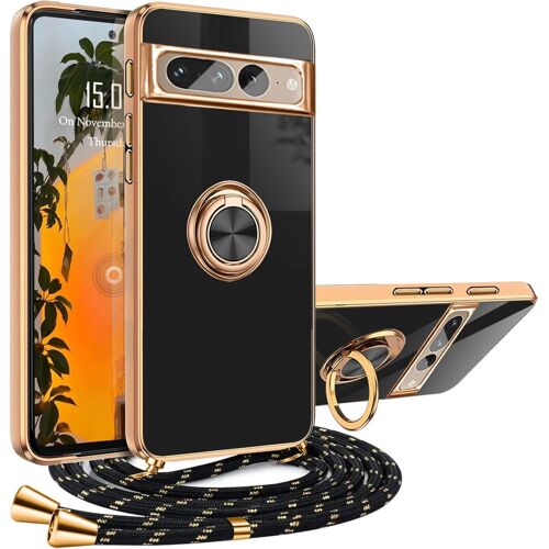 Coque Google Pixel 8 Pro Avce Cordon,Housse Avce Anneau Google Pixel 8 Pro Antichoc Magnétique Étui Avec Collier Silicone Lanyard Case Réglable Téléphone Portable Protection Cover [Car783807]