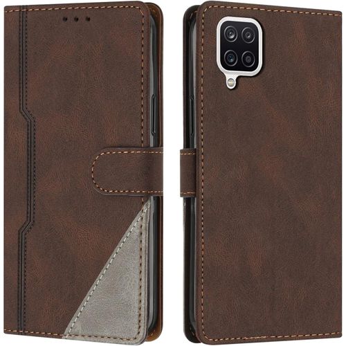 Sjzg-Coque Pour Samsung Galaxy A12 / M12, Housse Etui Portefeuille Cuir Multifonction, Fermeture Magnétique À Clapet Anti-Choc [Fonction Support] Flip Case Compatible Avec Samsung A12 / M12 (Marron)