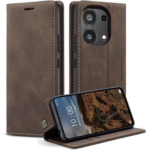 Eryi-Coque Pour Xiaomi Redmi Note 13 Pro 4g Clapet Case En Cuir Pochette Protection Portefeuille Rabat Etui Premium Housse Porte Carte Magnétique Étui Pour Xiaomi Redmi Note 13 Pro 4g, Café