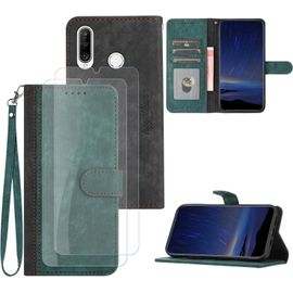 Coque Pour Huawei P30 Lite[2 Pcs Protecteur D'écran],Etui En Cuir Pu Portefeuille Coque Avec Fente Carte,Fonction De Support,Fermeture Magnétique-Vert