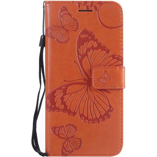 Sjzg-Coque Pour Galaxy J6 2018, Papillon Imprimé Pu En Cuir Coque Magnétique Portefeuille Tpu Étui Housse Pour Samsung Galaxy J6 2018 - Orange