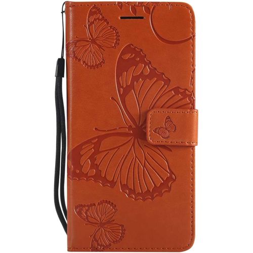 Kalanka-Coque Pour Huawei P10 Lite, Papillon Imprimé Pu En Cuir Coque Magnétique Portefeuille Tpu Étui Housse Pour Huawei P10 Lite - Orange