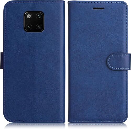 CAUC-Coque pour Huawei Mate 20 Pro, PU en Cuir Coque Portefeuille Étui Housse, Design Classique TPU Coque pour Huawei Mate 20 Pro, Bleu Marin