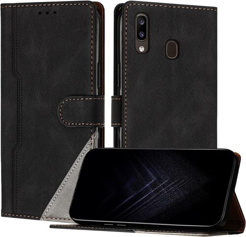KAL-Étui Pour Samsung Galaxy A20/A30, Housse En Cuir Pu Avec [Protection Antichoc Tpu] [Fonction Support] [Porte-Cartes ] Antichoc Magnétique Coque Pour Galaxy A20 - Noir