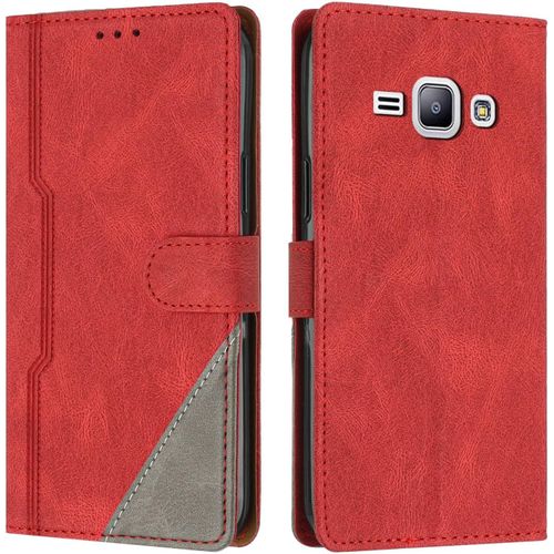 Coque Pour Samsung Galaxy J1/J100 2015, Housse Etui Portefeuille Cuir Multifonction, Fermeture Magntique Clapet Anti-Choc Flip Case Compatible Avec Samsung Galaxy J1/J100 2015 (Rouge)