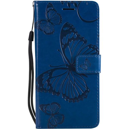 Eryi-Coque Pour Huawei P10 Lite, Papillon Imprimé Pu En Cuir Coque Magnétique Portefeuille Tpu Étui Housse Pour Huawei P10 Lite - Bleu