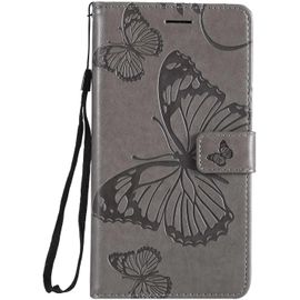 Kalanka-Coque Pour Galaxy J4 2018, Papillon Imprimé Pu En Cuir Coque Magnétique Portefeuille Tpu Étui Housse Pour Samsung Galaxy J4 2018 - Gris