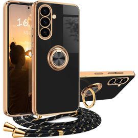 Coque Samsung Galaxy S24 Avce Cordon,Housse Avce Anneau Samsung Galaxy S24 Antichoc Magnétique Étui Avec Collier Silicone Lanyard Case Réglable Téléphone Portable Protection Cover [Ven8805460]