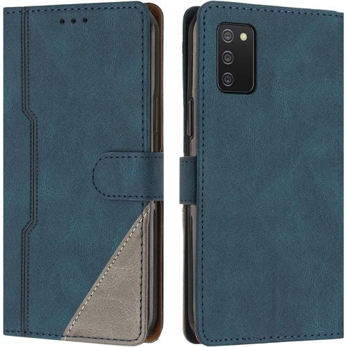 KAL-Coque Pour Samsung Galaxy A03S, Housse Etui Portefeuille Cuir Multifonction, Fermeture Magnétique À Clapet Anti-Choc Fonction Support Flip Case Compatible Avec Samsung Galaxy A03S (Bleu)