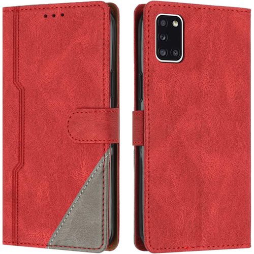 Sjzg-Coque Pour Samsung Galaxy A31, Housse Etui Portefeuille Cuir Multifonction, Fermeture Magnétique À Clapet Anti-Choc [Fonction Support] Flip Case Compatible Avec Samsung Galaxy A31 (Rouge)