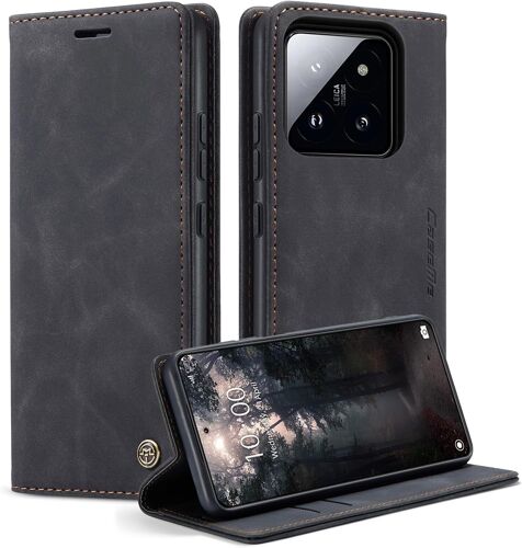 Coque Pour Xiaomi 14 Clapet Case En Cuir Pochette Protection Portefeuille Rabat Etui Premium Housse Porte Carte Magnétique Étui Pour Xiaomi 14, Noir