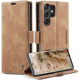 Coque Clapet Portefeuille Magnétique Pour Samsung Galaxy S23 Ultra - Étui Rabat Simili Cuir Protection Antichoc Avec 2 Emplacements Cartes (Brun)