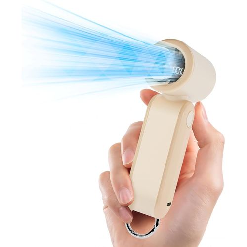 CHAAS-Mini Ventilateur Portable, 17400RPM Ventilateur Poche avec Crochet, 3000mAh Rechargeable Turbo Fan avec 5 Vitesses pour Commutaison/Marche/Shopping/Voyage/École - Café au Lait