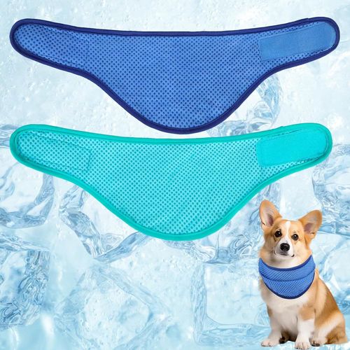 Kalanka-Bandana Rafraîchissant Pour Chiens, Lot De 2, Col Réglable 26-35 Cm, Respirant, Bleu Et Vert