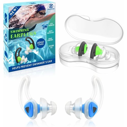 KALANKA-Bouchons d'oreilles de Natation, 2 Paires Protection Auditive Bouchon Piscine-Protection Contre l'eau pour Nageurs Douche Bain le Surf Bleu/Vert