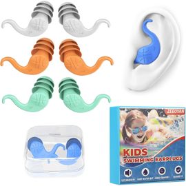 ASFASFq-ZEEOYAN Bouchon d'oreille de natation piscine enfant (4-12 Ans), 4 Paires bouchon oreil piscine Silicone Réutilisables et Imperméables Pour la douche, la natation, le surf