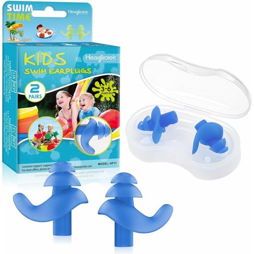KALANKA-Bouchons d'oreille de Natation, 2 Paires de Bouchons imperméables en Silicone réutilisables pour Piscine-Mer-Bain-Natation & Sports Aquatiques Taille Enfant Bleu