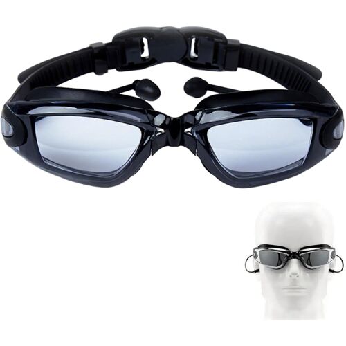 Kalanka-Lunettes De Natation Adultes Antibuée, Verres De Natation Professionnelles, Larges Verres De Piscine, Haute Définition, Avec Joint En Silicone Et Bouchons D'oreille Pour Hommes, Femmes, Noir,