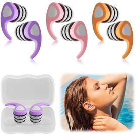 Lot de 3 bouchons d'oreilles de natation pour adultes,imperméables et s en silicone pour la plongée,la piscine,la douche,le surf et d'autres sports nautiques (orange,rose,