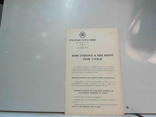 Bons D'essence À Prix Réduit Pour L'italie (1951)