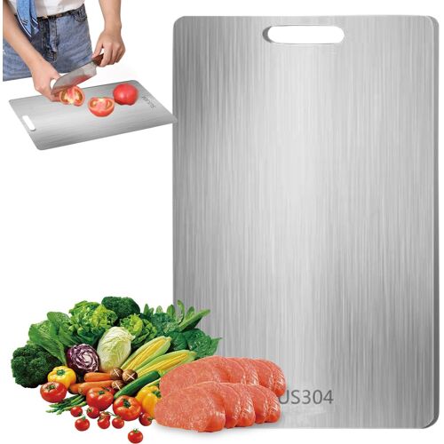 Planche À Découper En Titane - 34 X 23 Cm - En Acier Inoxydable - Multifonction - Double Face - Sans Bpa - Pour La Cuisine Et L'extérieur