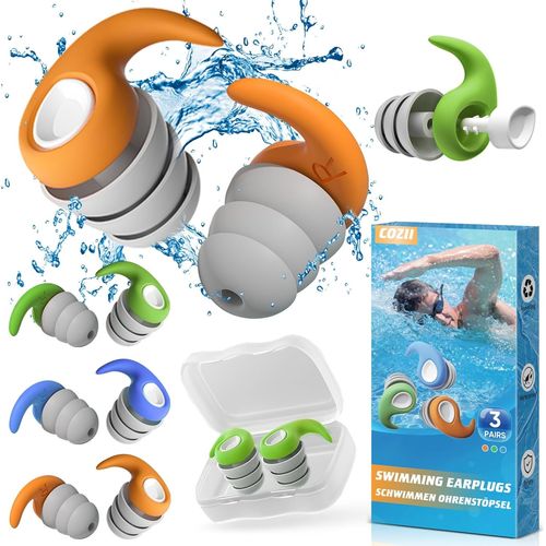 KALANKA-Bouchons d'oreilles Natation Adulte, 3 Paires de Bouchons d'oreilles Natation étanche Réutilisable, Silicone Bouchons d'oreilles Protection des Oreilles Natation Pour la Natation Surf Douche