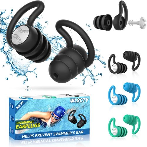 KALANKA-Lot de 3 paires de bouchons d'oreille pour adultes - En silicone souple - Imperméables et réutilisables - Pour la douche, la natation, le surf (Noir+Bleu+Vert)