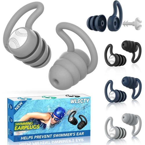KALANKA-Lot de 3 paires de bouchons d'oreille pour adultes - En silicone souple - Imperméables et réutilisables - Pour la douche, la natation, le surf (Noir + Bleu foncé + Gris)