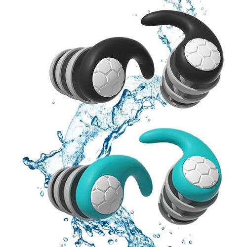 KALANKA-Lot de 2 paires de bouchons d'oreilles étanches pour adultes - En silicone souple - Parfaits pour le surf, la plongée, la piscine, la douche (vert + noir, taille unique)