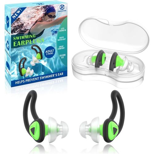 KALANKA-Bouchons d'oreilles de Natation, 2 Paires Protection Auditive Bouchon Piscine-Protection Contre l'eau pour Nageurs Douche Bain le Surf Vert