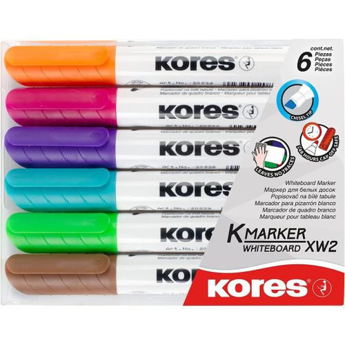 K-Marker Xw2 : Marqueurs De Couleur Pour Tableau Blanc Avec Pointe Biseautée, Effaçable À Sec Et Encre À Faible Odeur, Fournitures Scolaires Et De Bureau, Lot De 6 Couleurs Assorties