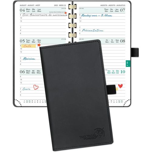 Agenda De Poche 2025 2026 Semainier 16,5 X 9 Cm D'août 2025 À Déc 2026 - Petit Planner Scolaire 17 Mois Avec Couverture Souple Spirale, Fente Pour Carte, Papier 80g/M², Noir