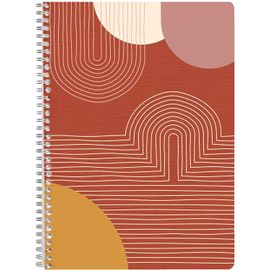 Asfasfq-116066c - Un Cahier À Spirale Aux Teintes Chaleureuses Et Formes Géométriques - A4 21x29,7 Cm 148 Pages Lignées Avec Marge Papier Ivoire 90g - Terracotta - 2 Visuels, Livr Aléatoire