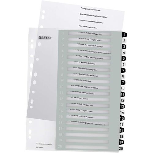 Cheng-Intercalaires 1-20, Imprimable Sur Pc, A4, Extra-Large, Plastique Ultra-Résistant, Blanc/Noir, Wow, 12170000