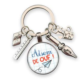 Kal-Cadeau Atsem École - Cadeau De Fin D'année Scolaire - Porte Clés Cabochon Breloques « Atsem De Ouf » - Enseignante - Institutrice - Professeur - Bijou De Sac - Remerciement - Fait Main - Création
