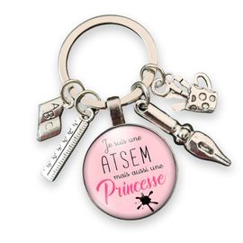 Kal-Cadeau Atsem - Porte Clés Atsem Breloques - Assistante Maternelle École - « Je Suis Une Atsem Mais Aussi Une Princesse » - Cadeau De Fin D'année Scolaire - Bijou De Sac - Aide Maternelle - Créati