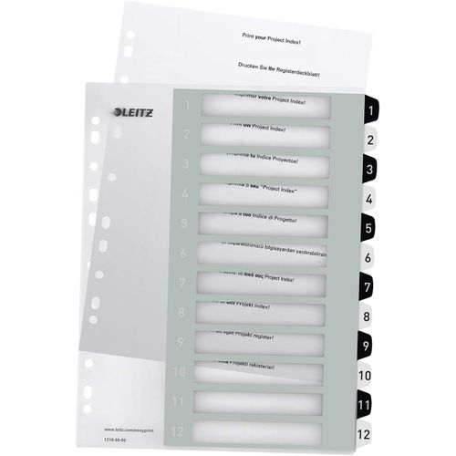 Intercalaires 1-12, Imprimable Sur Pc, A4, Extra-Large, Plastique Ultra-Résistant, Blanc/Noir