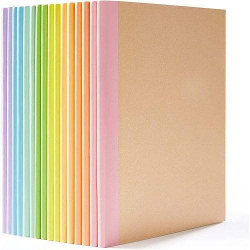 Eryi-16 Carnet De Notes A5 Couverture Kraft, Carnet Ligné De 60 Pages Avec Dos Pastel 8 Couleurs, Journal À Couverture Kraft Souple A5, Cahier Kraft Pour Etudiants Pour Notes Plans, 14x21cm