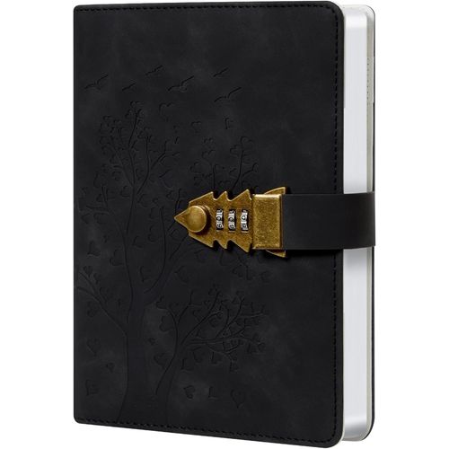 Carnet En Cuir Pu Avec Serrure À Combinaison,Motif Arbre En C?ur,Noir,Format A5,244 Pages,Avec Porte-Stylo,Poche Intérieure Et Marque-Page,Idéal Pour Écrire Ou Offrir