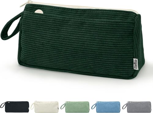 Kal-Trousse À Crayons Velours Côtelé Filles Adolescentes Trousse À Crayons Pencil Case Trousse Pour L'école | Bureau (Vert Foncé)